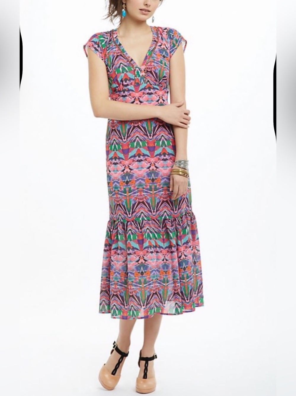 Anthropologie Vanessa Virginia Beaded Mural Maxi/Midi Dress